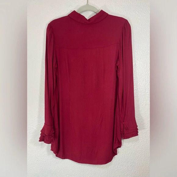 Soft Surroundings Moroccan Red Poet Button Up Blouse Ruffle Sleeve Women’s Small - Picture 11 of 13